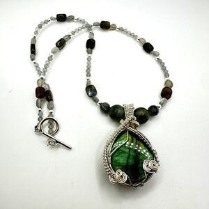 20" Artisan crafted all solid labradorite necklace with wire wrapped pendant!